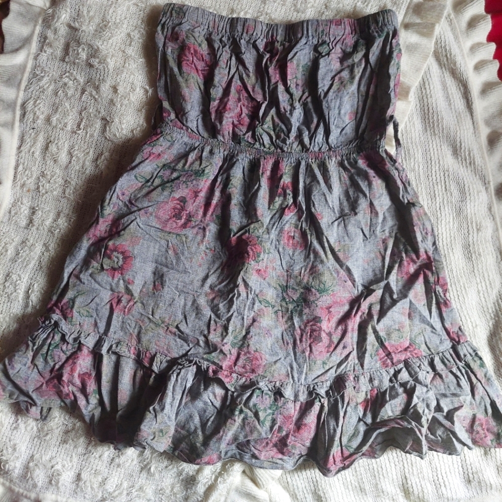 Y2k Floral Gray Strapless Mini Dress Top